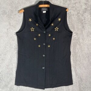 Tori Alexander Vintage Black Gold Star Embroidered Button Front Tie Back Size 10